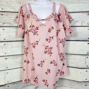 Speed Limit MPH Plus Size Women’s Pink Floral Cold Shoulder Top 3X Lace-Up